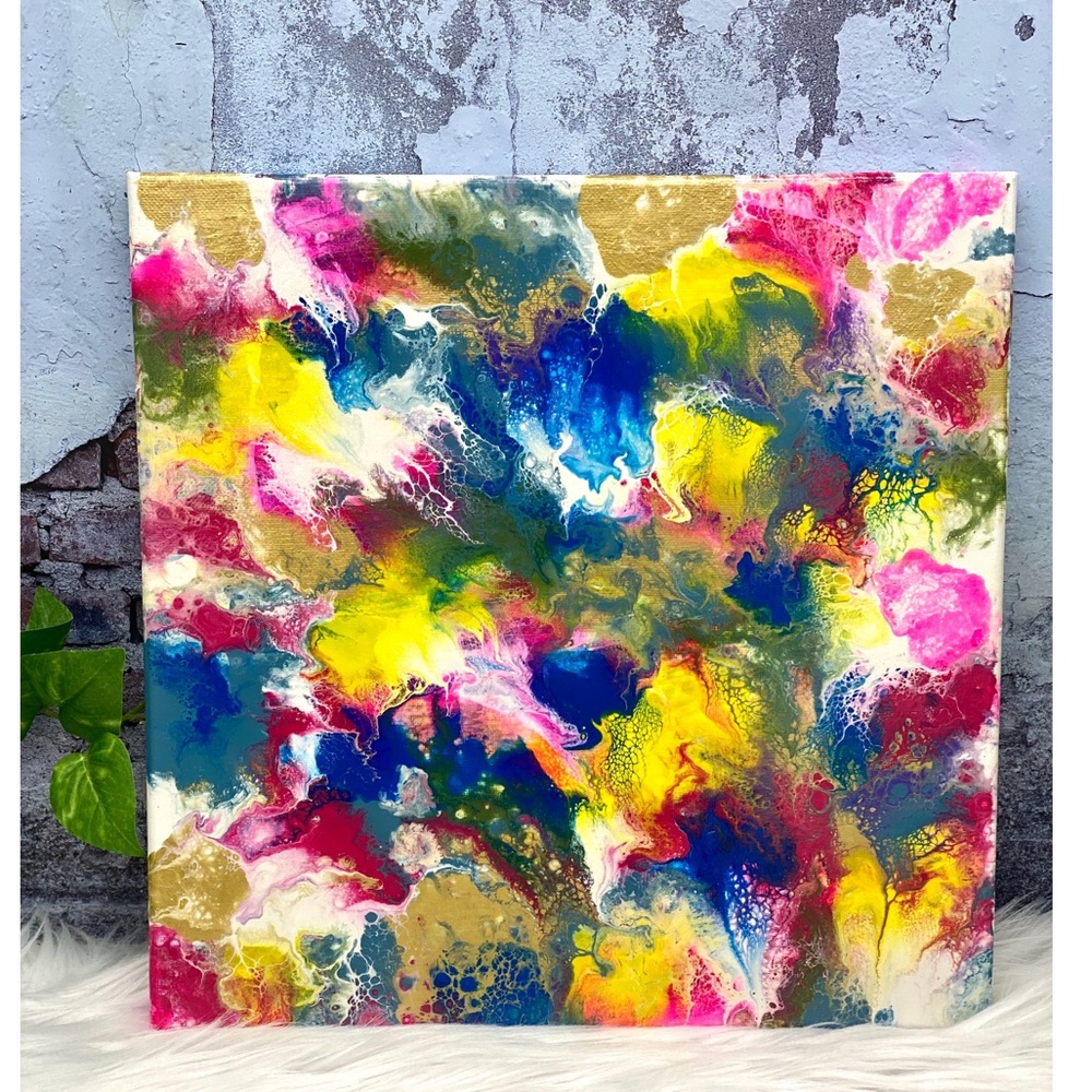Rainbow pour abstract painting. 12x12”